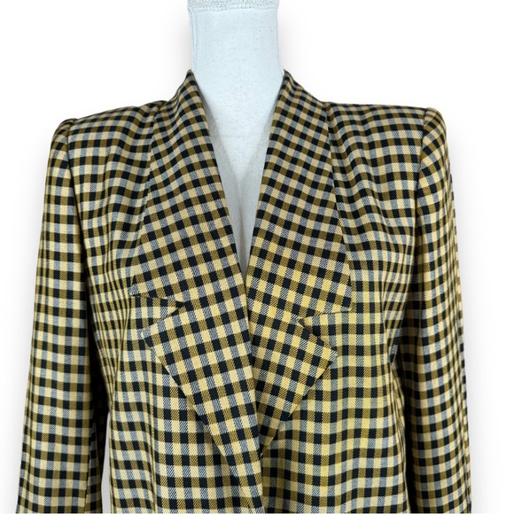 Vintage Kasper for ASL Black & Yellow Plaid Blazer Shoulder Pads Clueless Cher - Picture 5 of 9